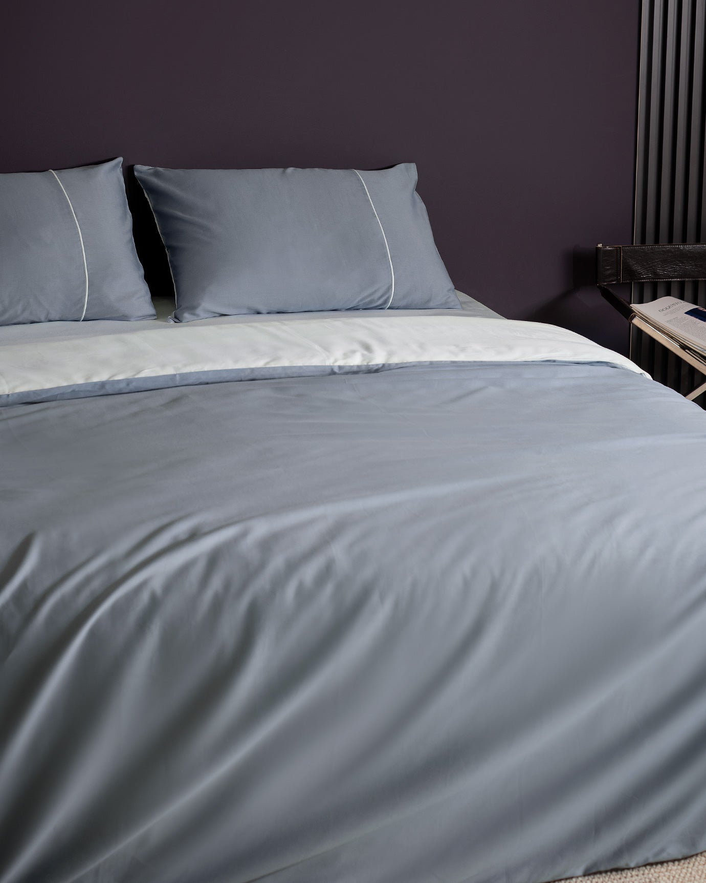 Danton King Size Satin Piping Plain Dye Duvet Cover Set - Madame Coco JO