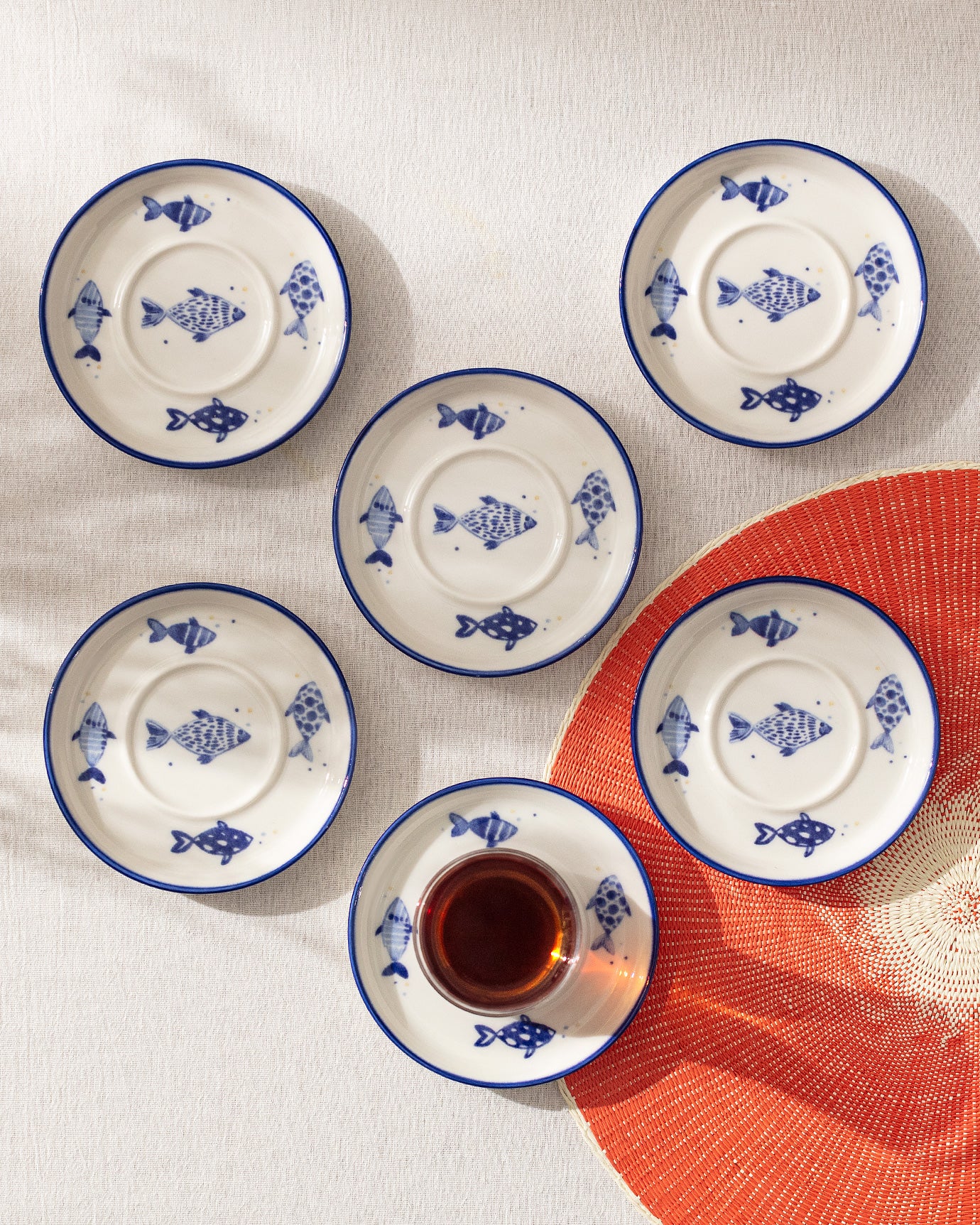 Grande Poisson 6-piece Tea Glass Saucer Set - Madame Coco JO