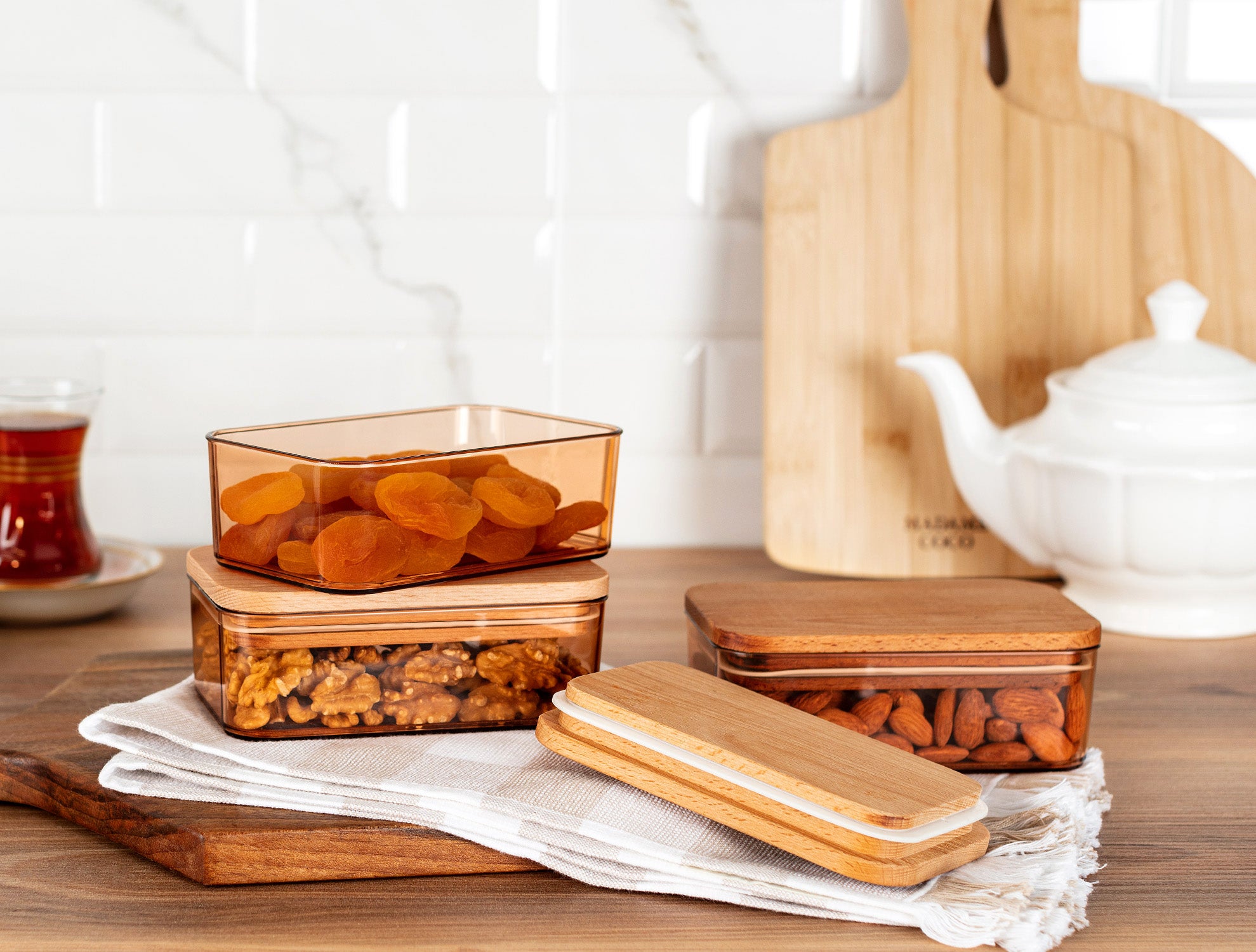 Storage Box With Wooden Lid 500ml 3pcs - Madame Coco JO