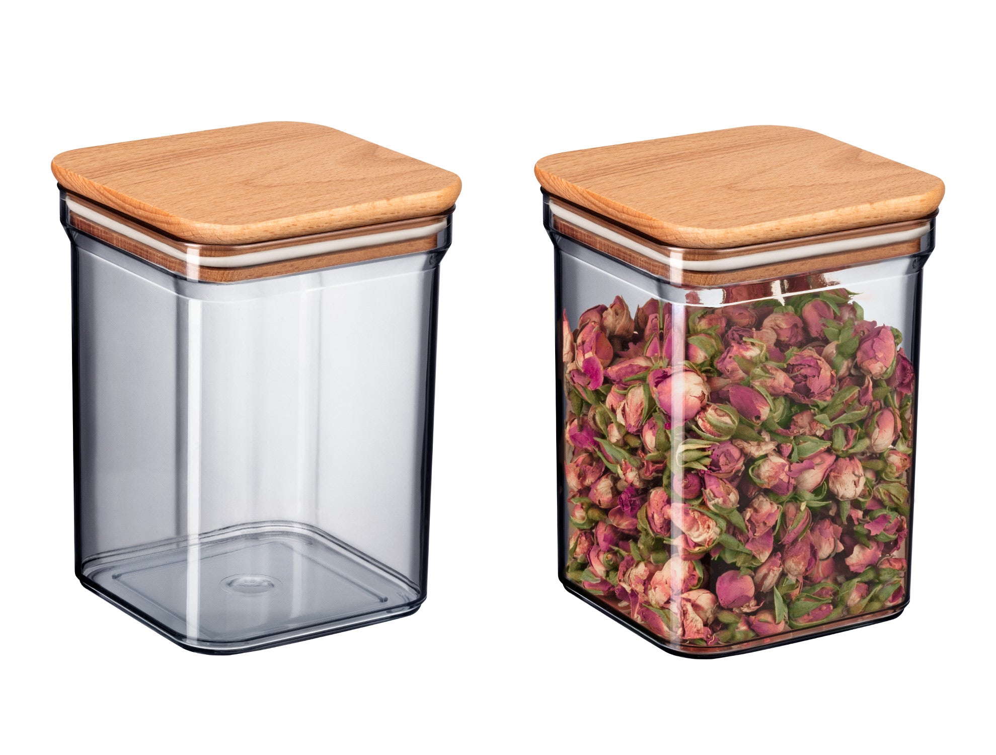 Storage Box With Wooden Lid 1000ml 2pcs - Madame Coco JO