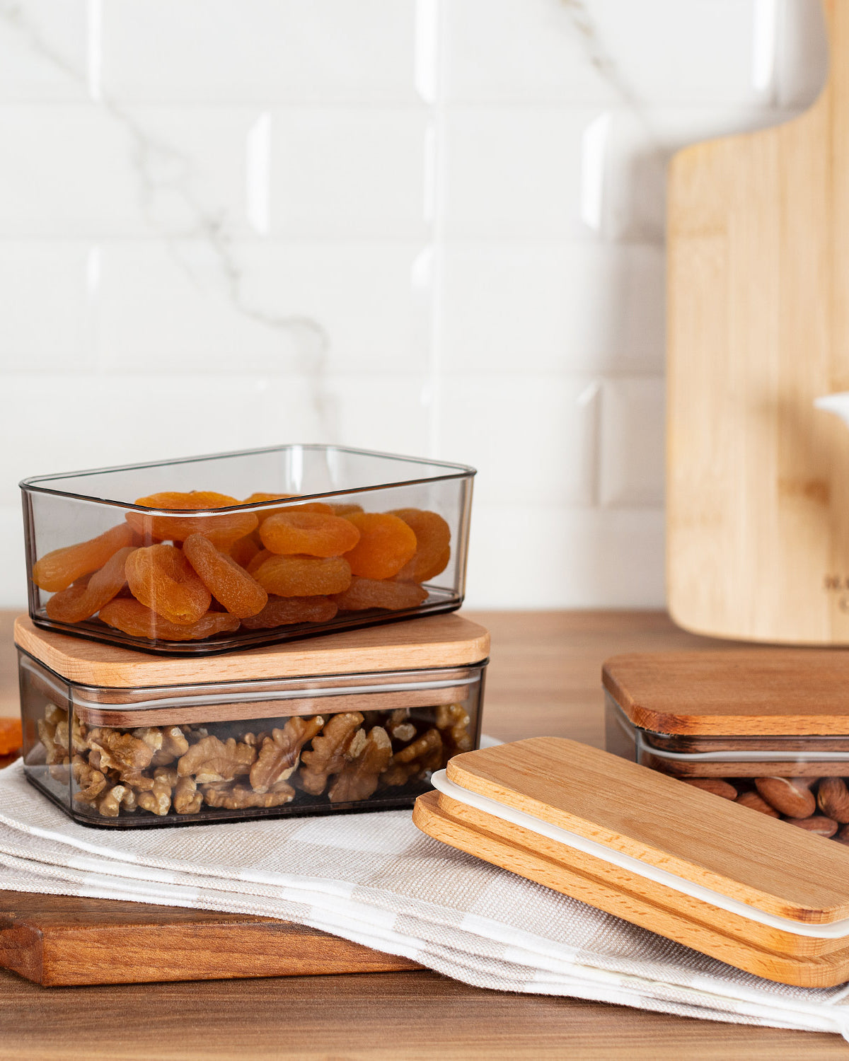 Storage Box With Wooden Lid 500ml 3pcs - Madame Coco JO