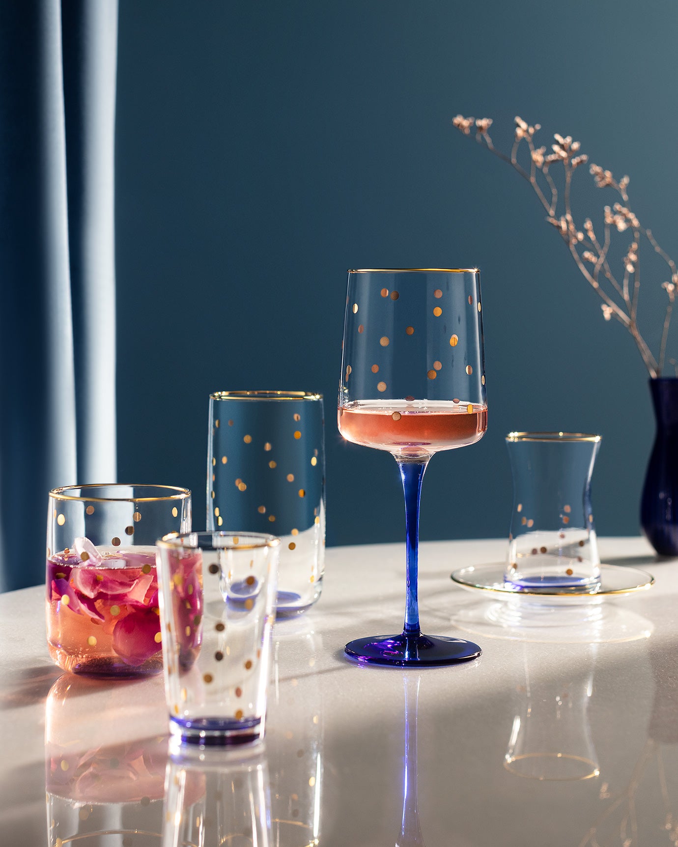 Chapelle - Points Dorés Gold 4-piece Coffee Side Glasses Set - 100ml - Madame Coco JO