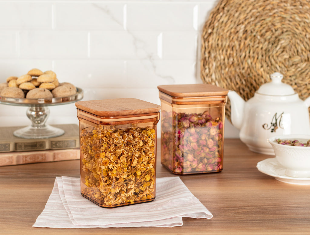 Storage Box With Wooden Lid 1000ml 2pcs - Madame Coco JO