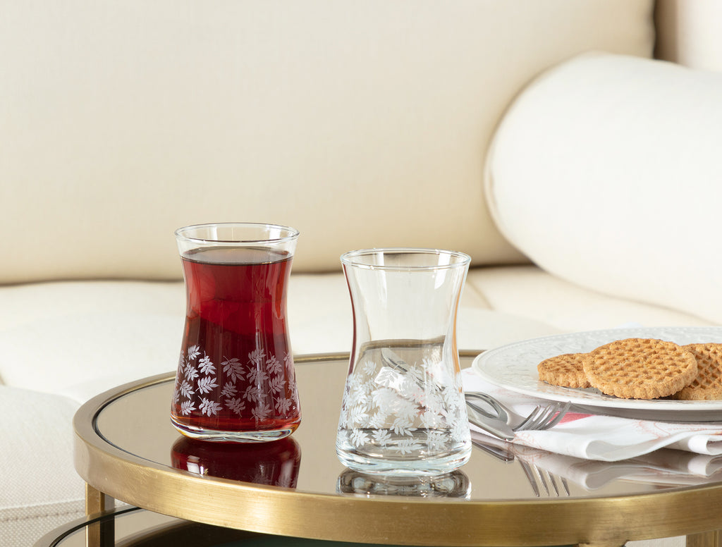 Esperanza-white Leaves Tea Glass Set Of 6 - Madame Coco JO