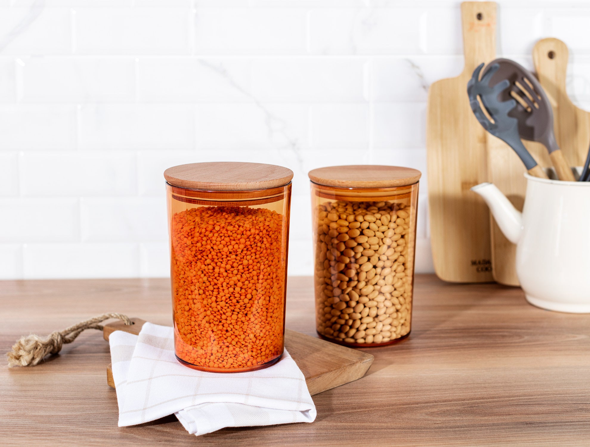 Storage Box With Wooden Lid 1500ml 2pcs - Madame Coco JO