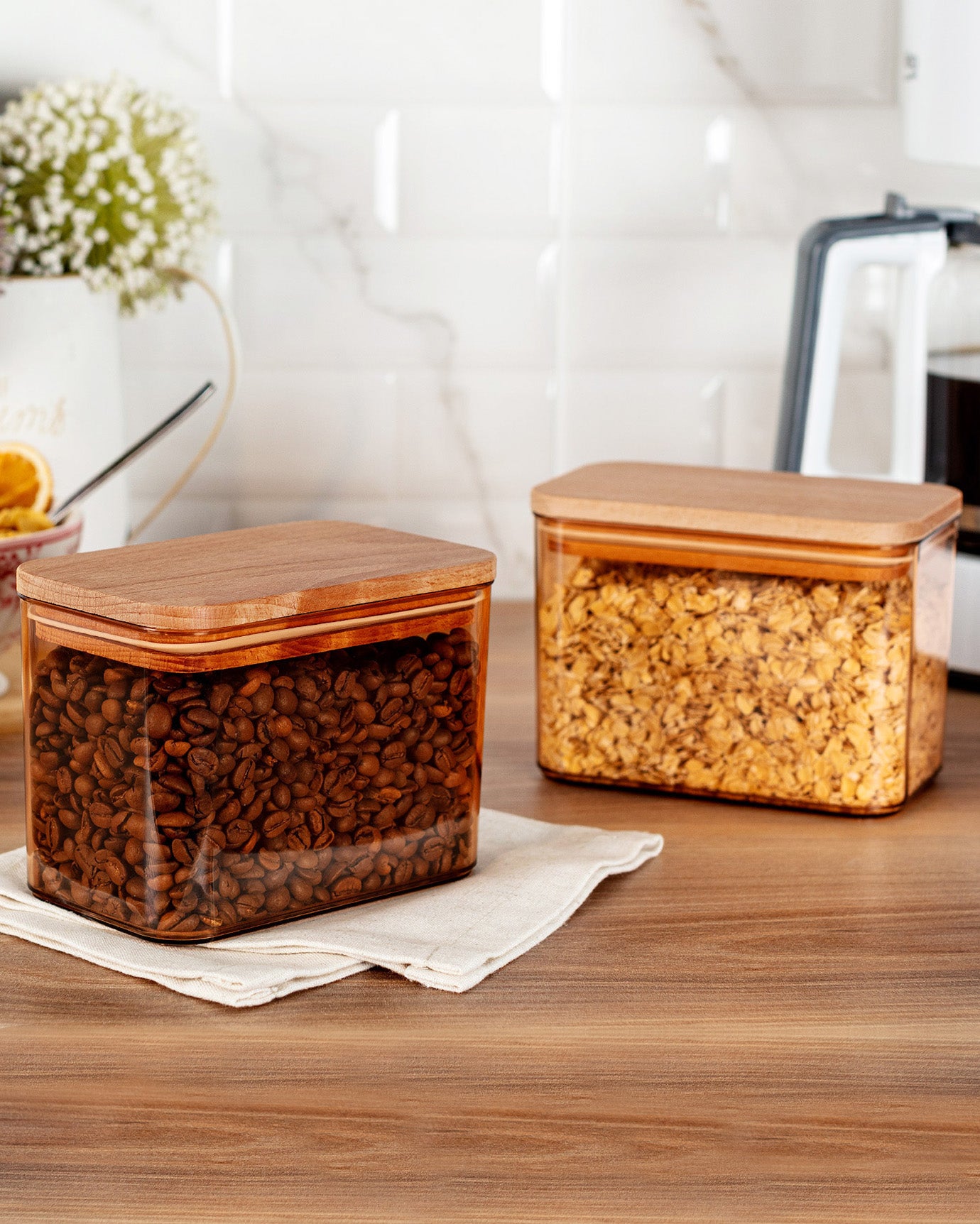 Storage Box With Wooden Lid 1000ml 2pcs - Madame Coco JO