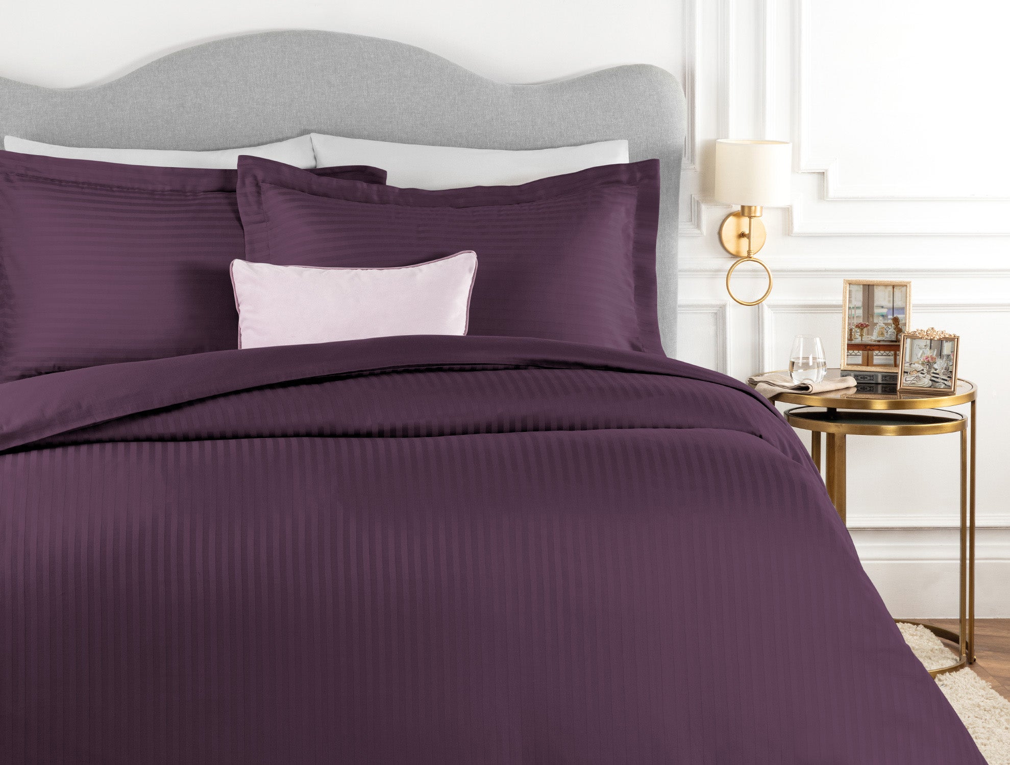 Elicia Double Size Striped Satin Duvet Cover Set - Madame Coco JO