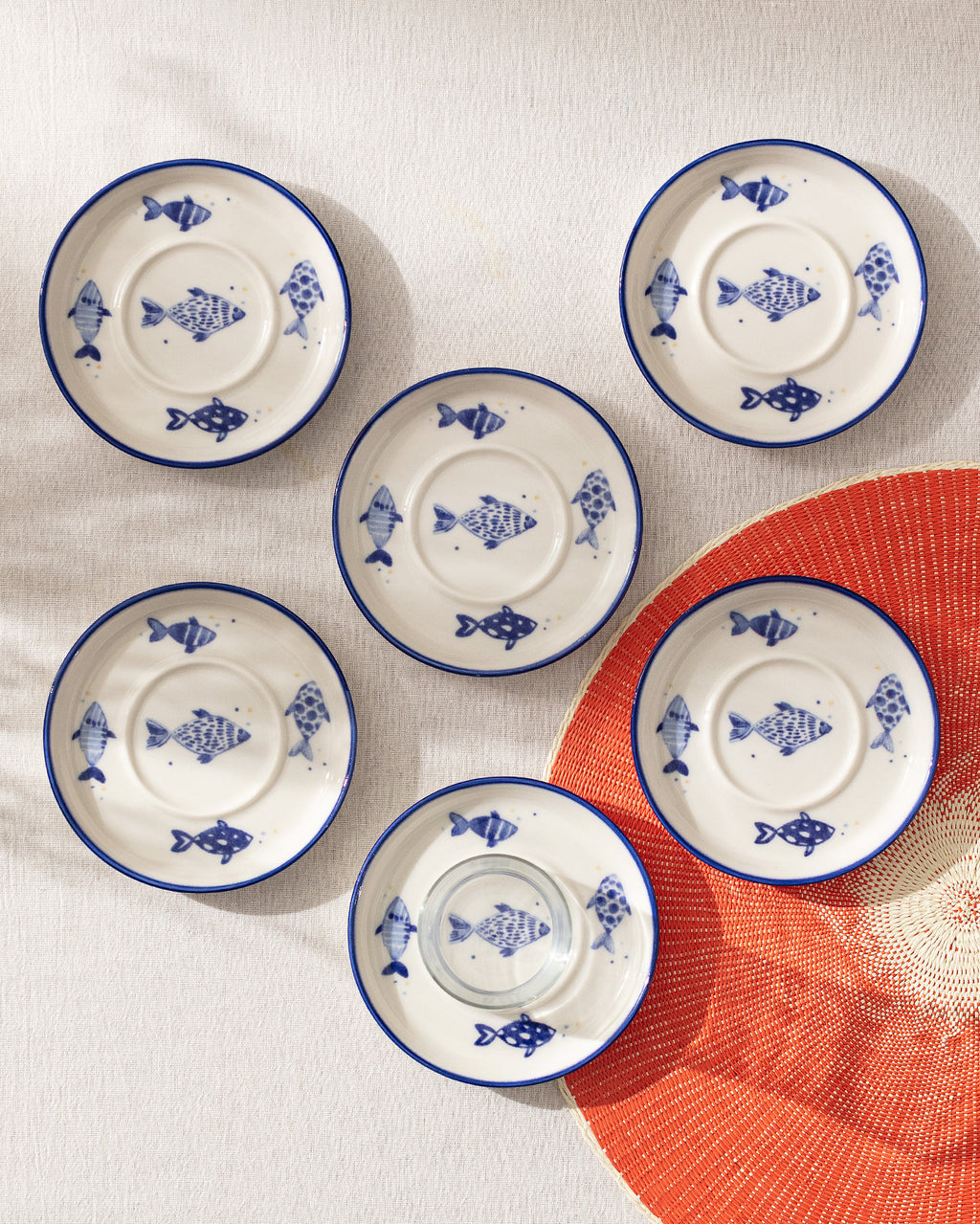 Grande Poisson 6-piece Tea Glass Saucer Set - Madame Coco JO