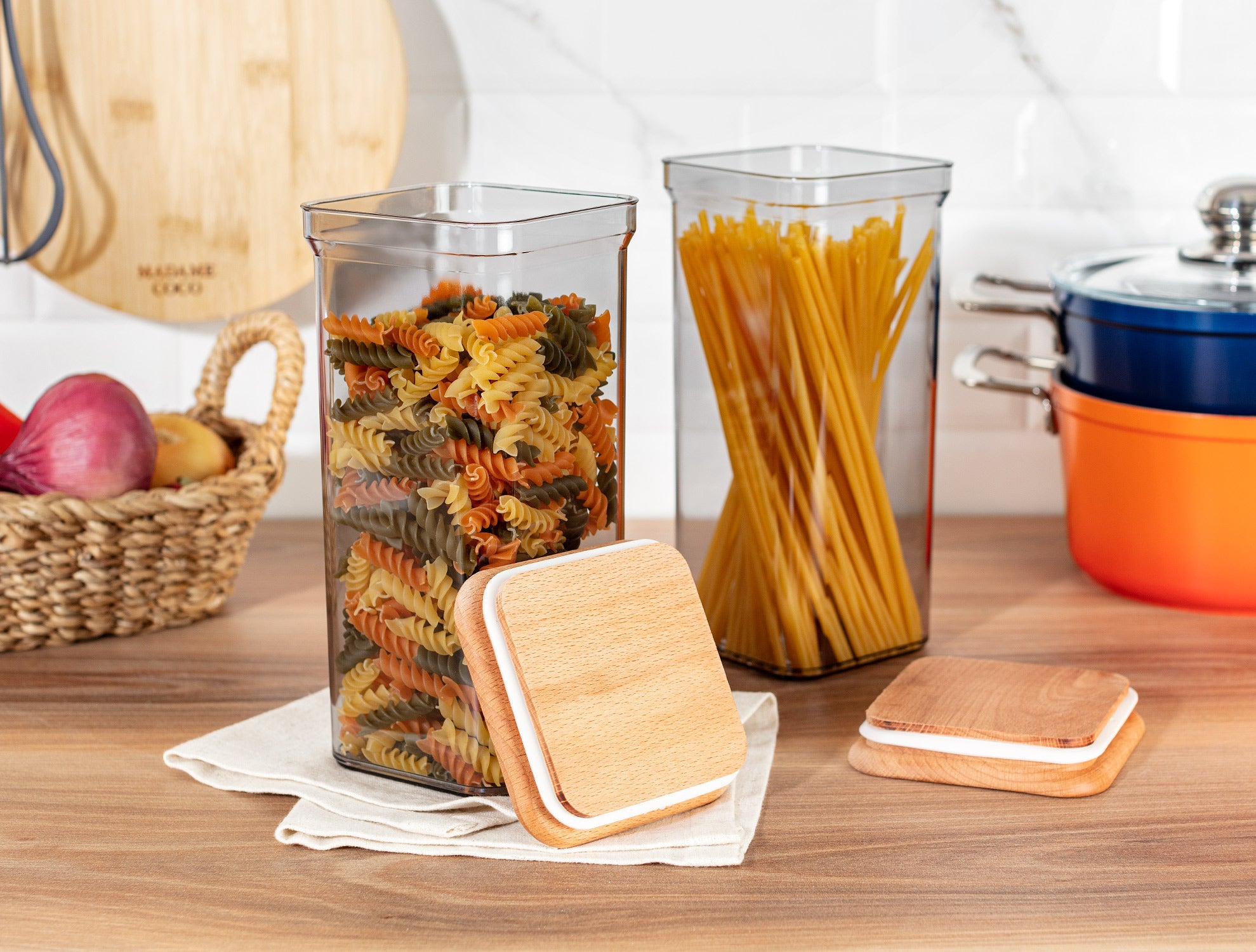 Storage Box With Wooden Lid 1500ml 2pcs - Madame Coco JO