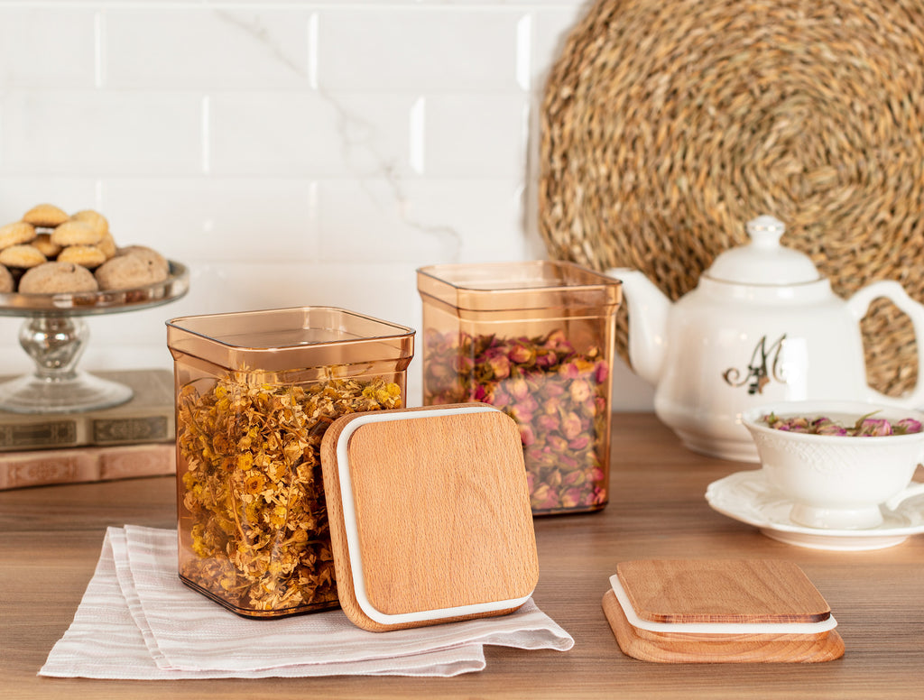 Storage Box With Wooden Lid 1000ml 2pcs - Madame Coco JO