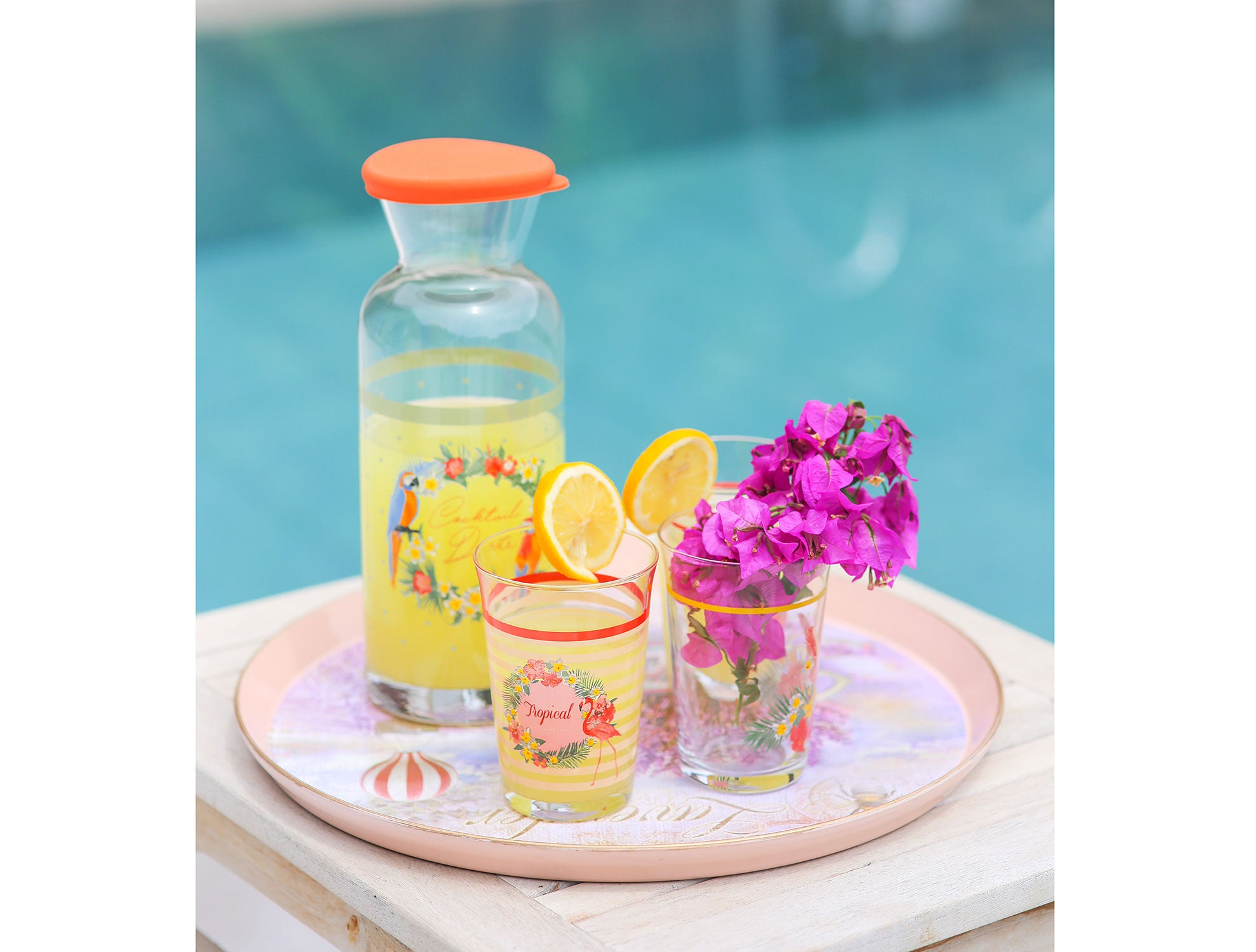 Tropical Glass Water Bottle - 1lt - Madame Coco JO