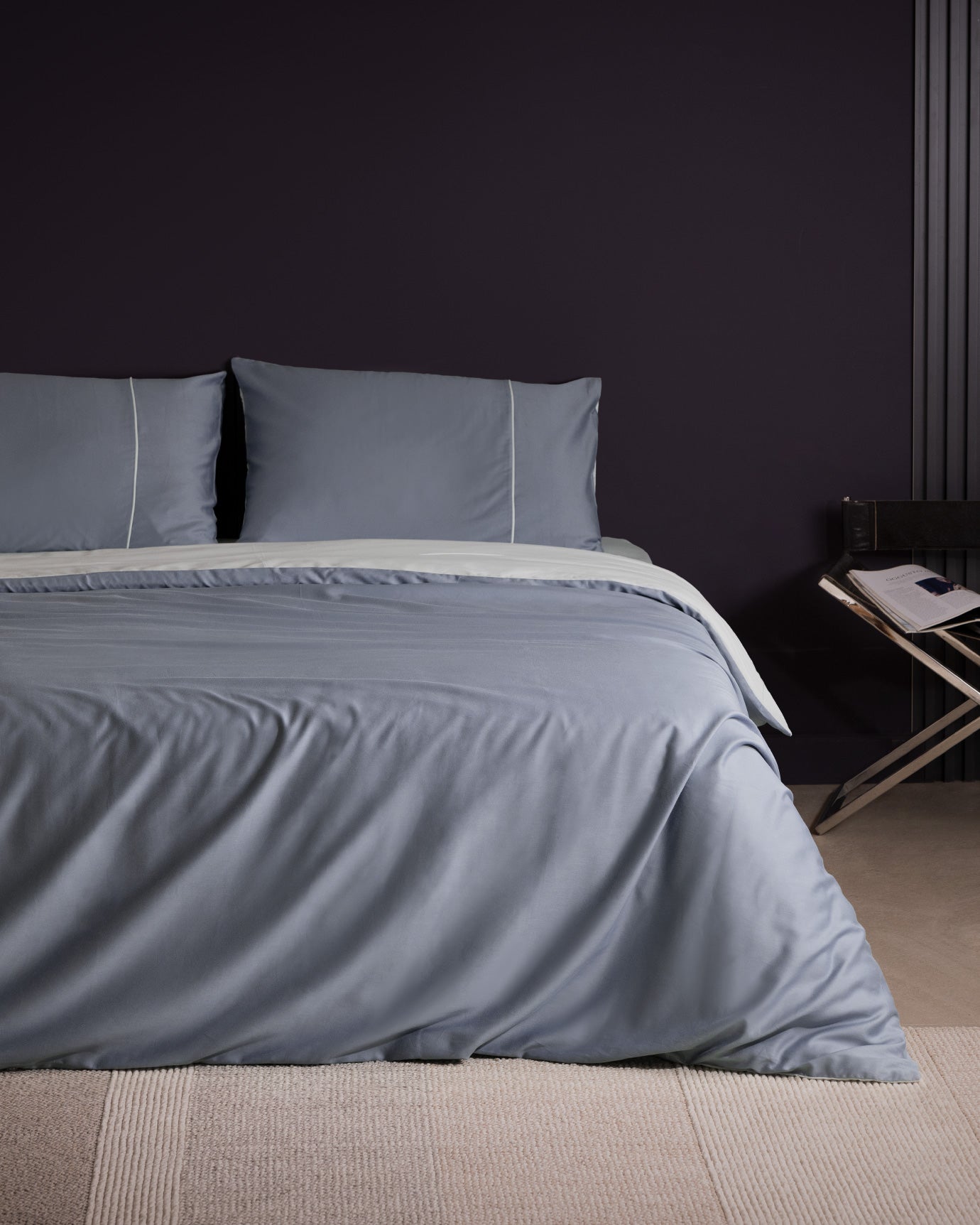 Danton King Size Satin Piping Plain Dye Duvet Cover Set - Madame Coco JO