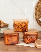 Storage Box With Wooden Lid 500ml 3pcs - Madame Coco JO