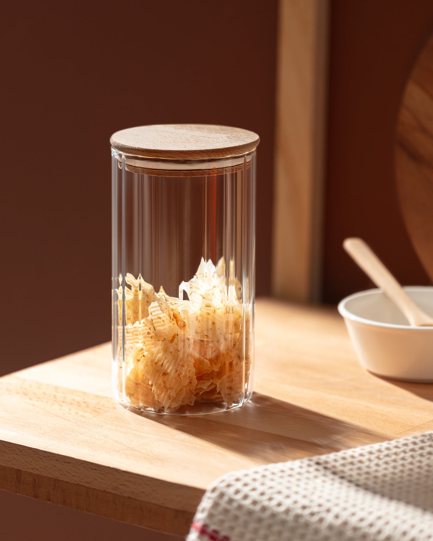 Lunel Cylinder Glass Jar With Optics - 1200ml - Medium Size - Madame Coco JO