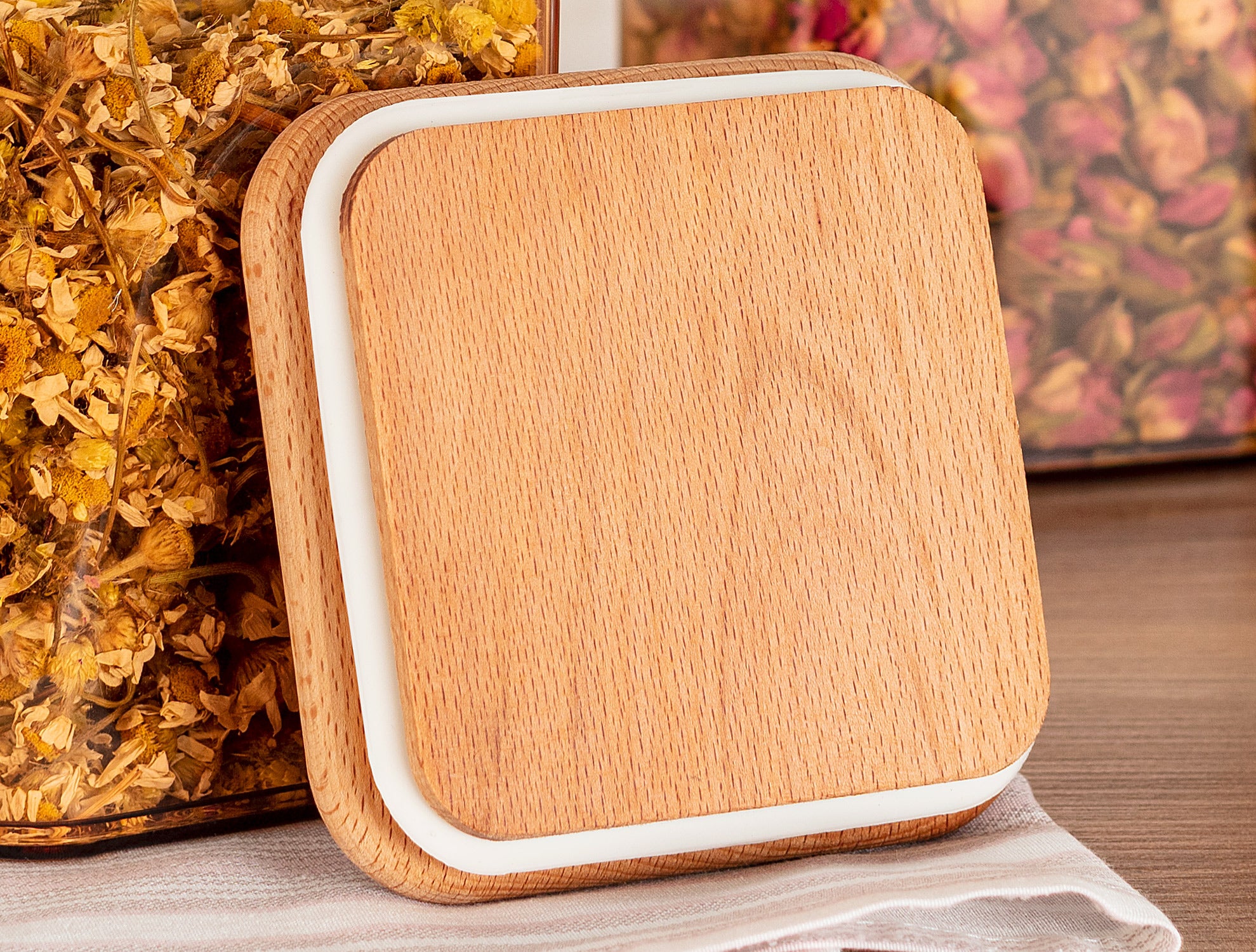Storage Box With Wooden Lid 1000ml 2pcs - Madame Coco JO