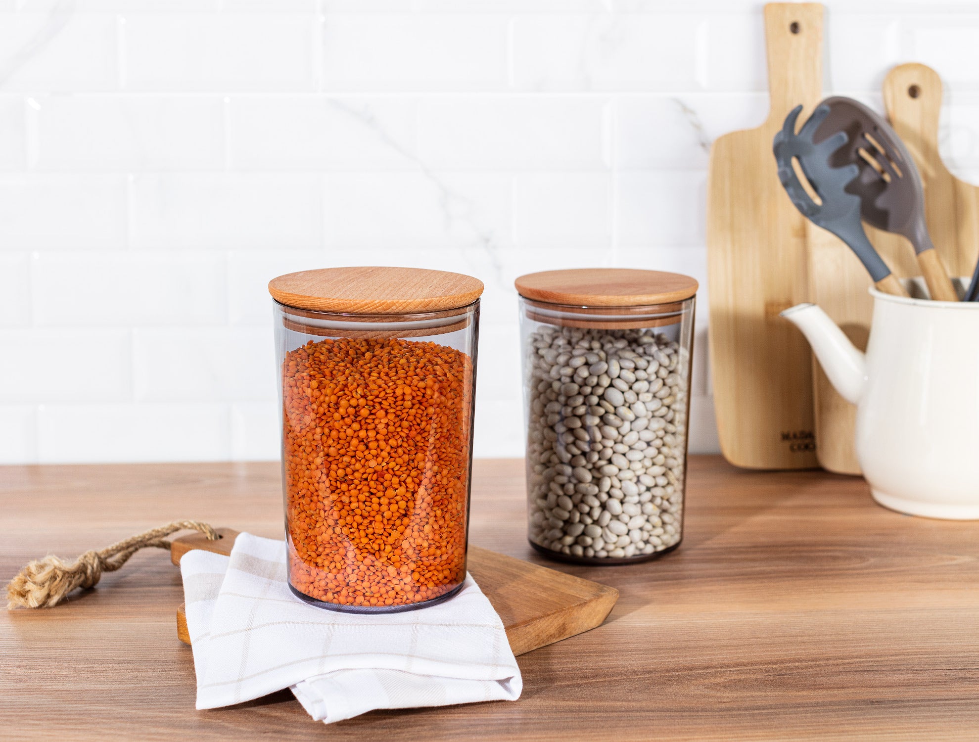 Storage Box With Wooden Lid 1500ml 2pcs - Madame Coco JO