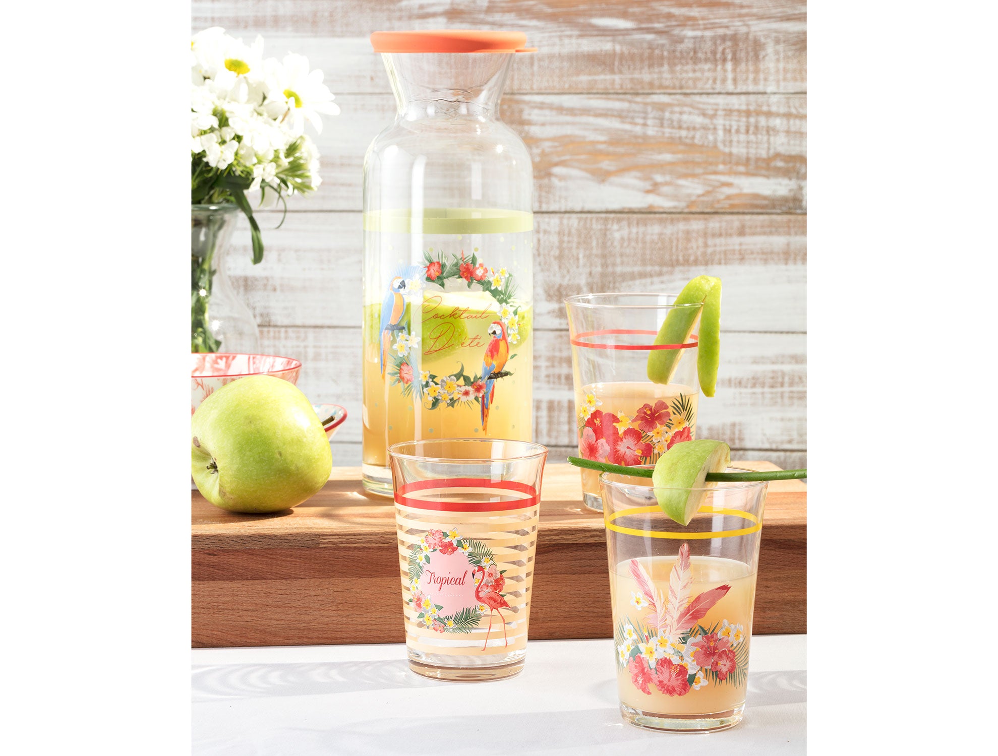 Tropical Glass Water Bottle - 1lt - Madame Coco JO
