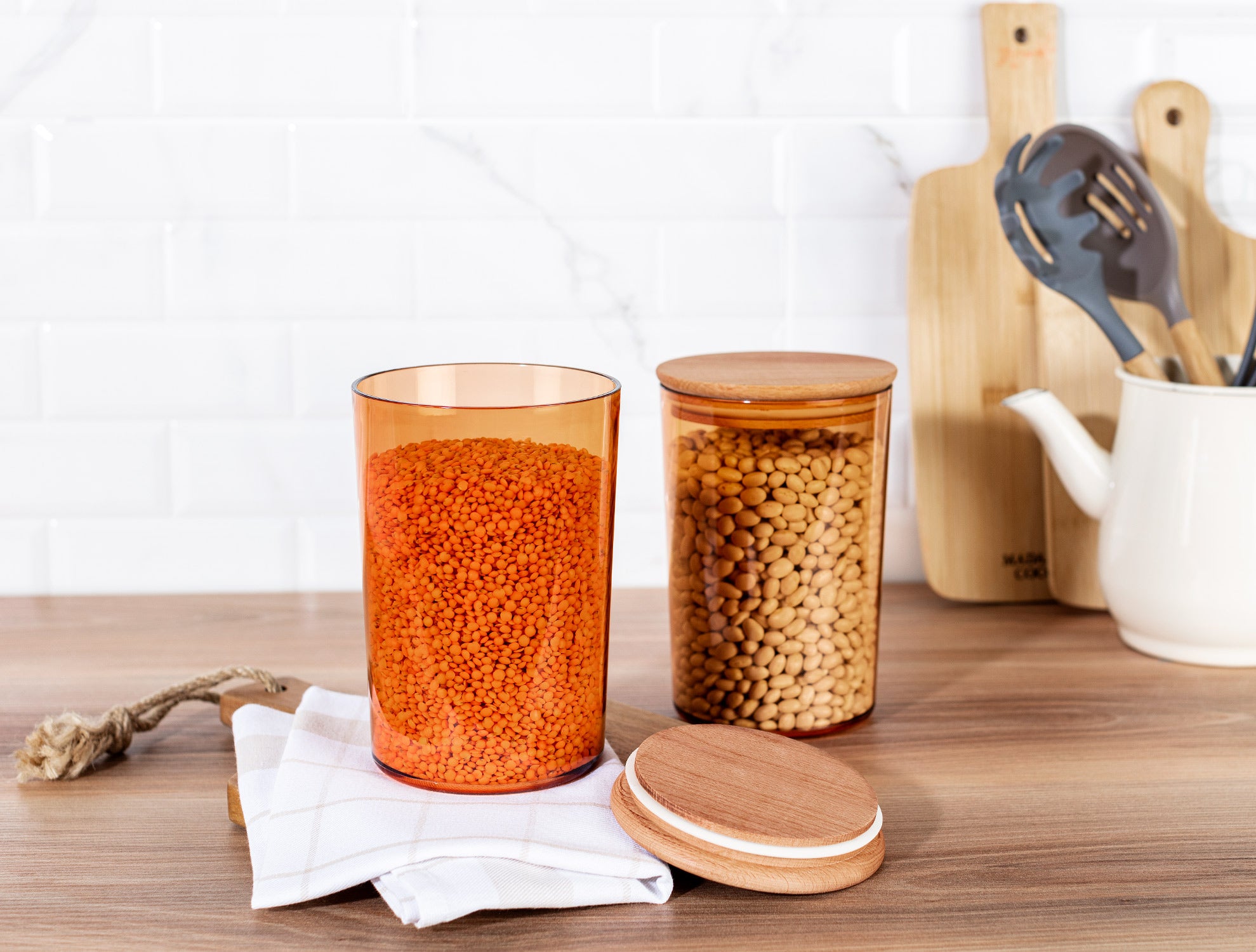 Storage Box With Wooden Lid 1500ml 2pcs - Madame Coco JO