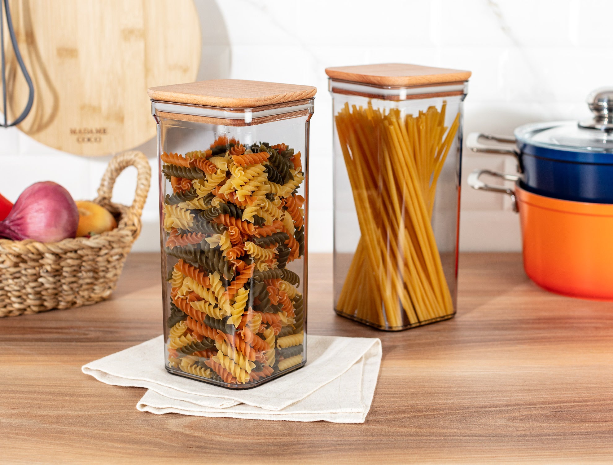 Storage Box With Wooden Lid 1500ml 2pcs - Madame Coco JO