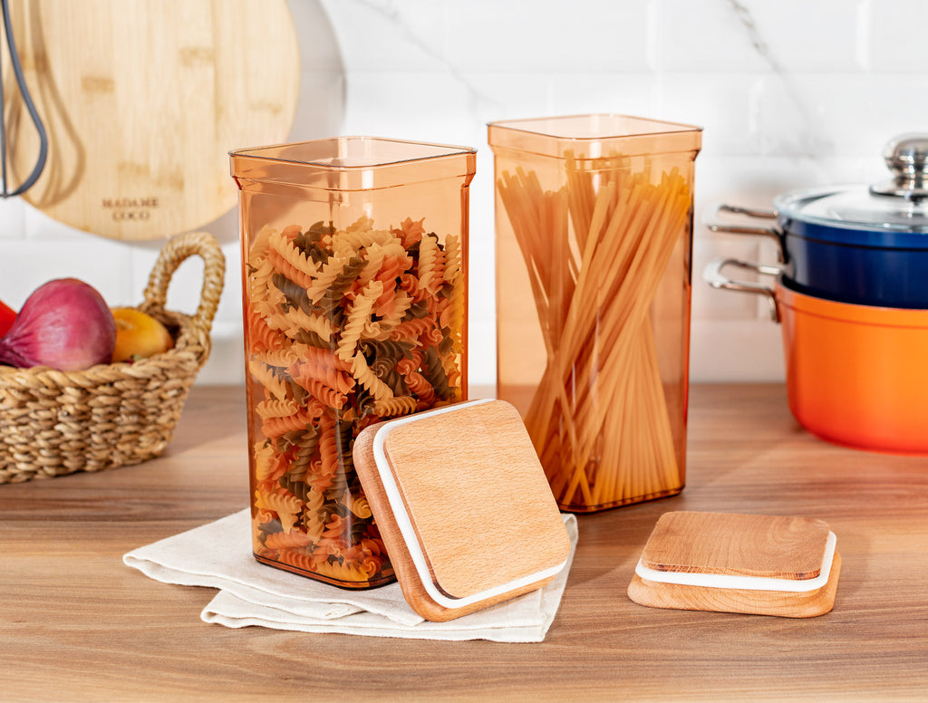 Storage Box With Wooden Lid 1500ml 2pcs - Madame Coco JO