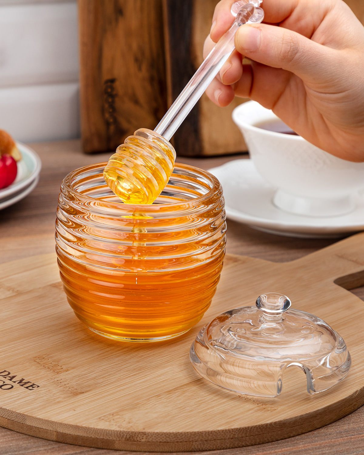 Lorenzo Glass Honey Jar With Dipper - 240ml - Madame Coco JO