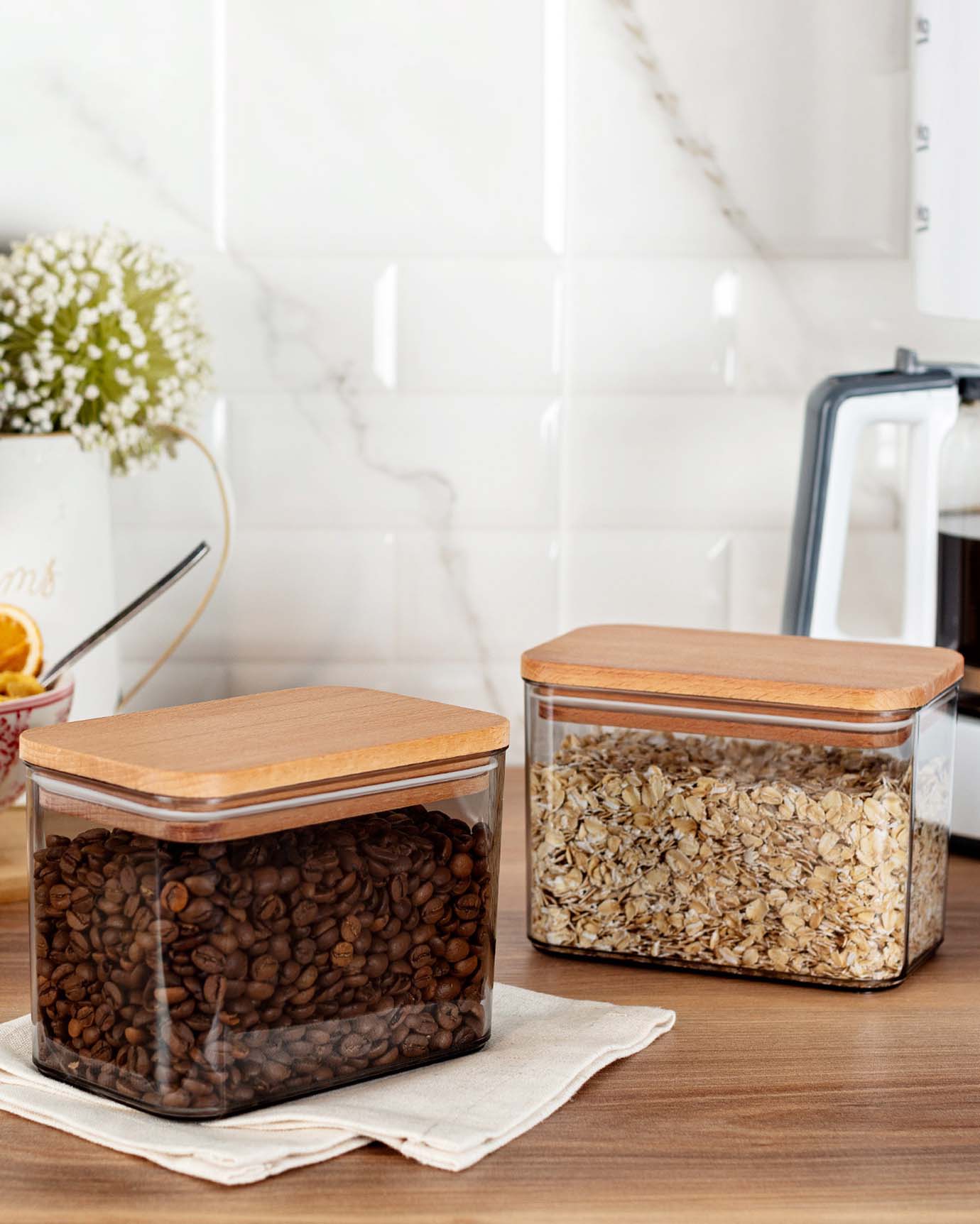 Storage Box With Wooden Lid 1000ml 2pcs - Madame Coco JO