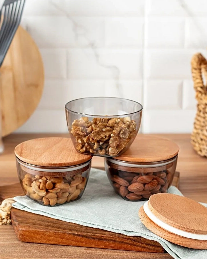 Storage Box With Wooden Lid 380ml 3pcs - Madame Coco JO