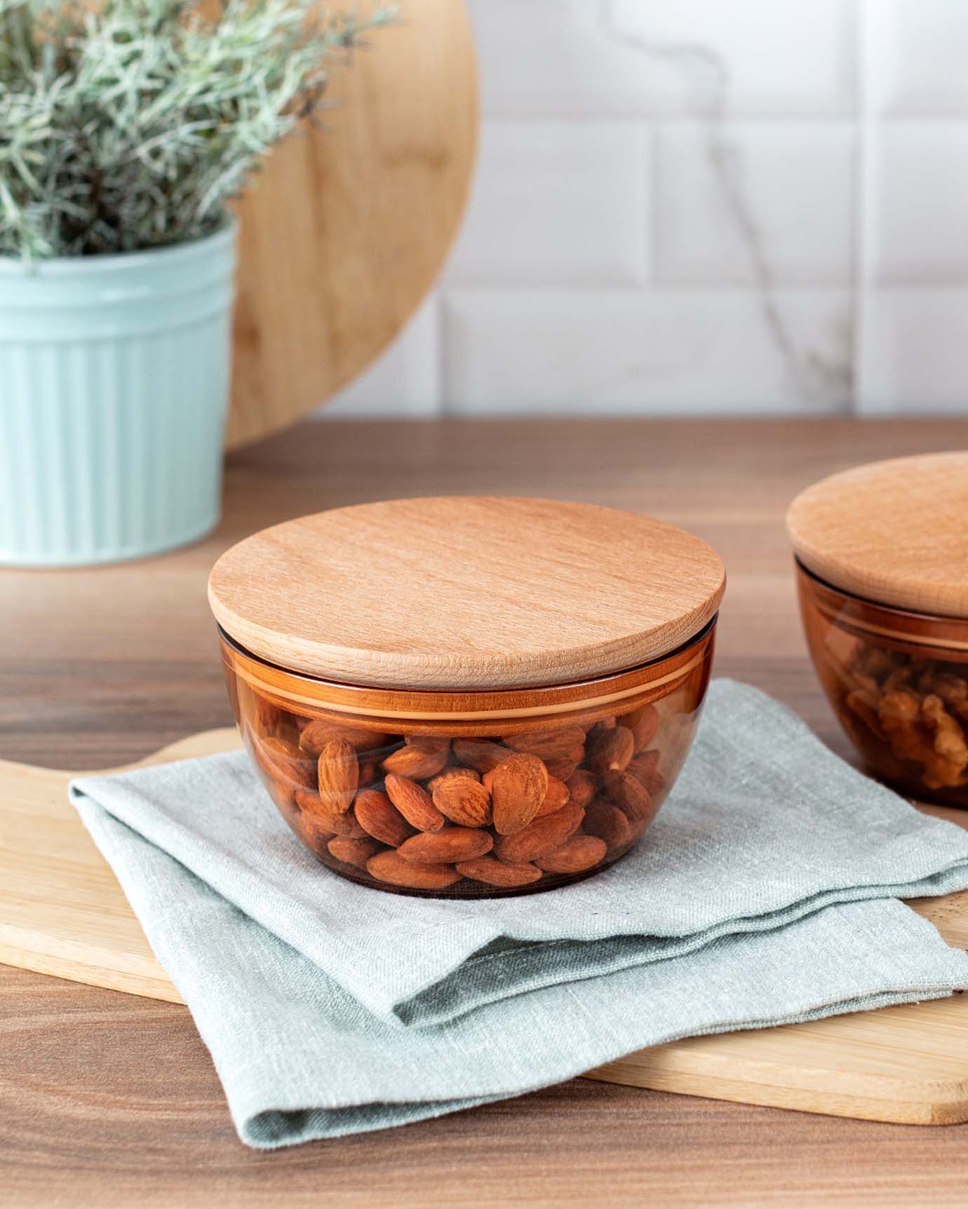 Storage Box With Wooden Lid 460ml 2pcs - Madame Coco JO