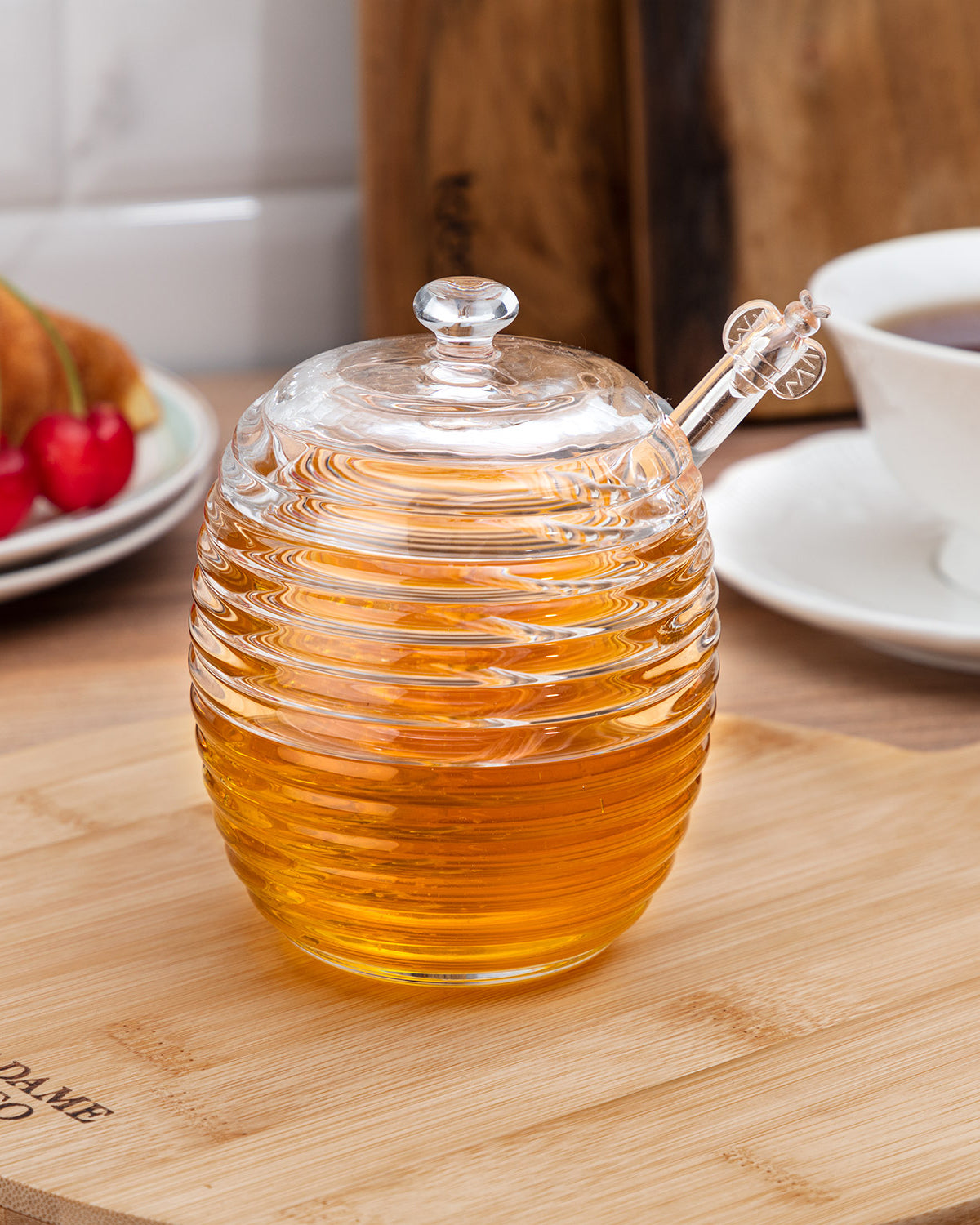 Lorenzo Glass Honey Jar With Dipper - 240ml - Madame Coco JO