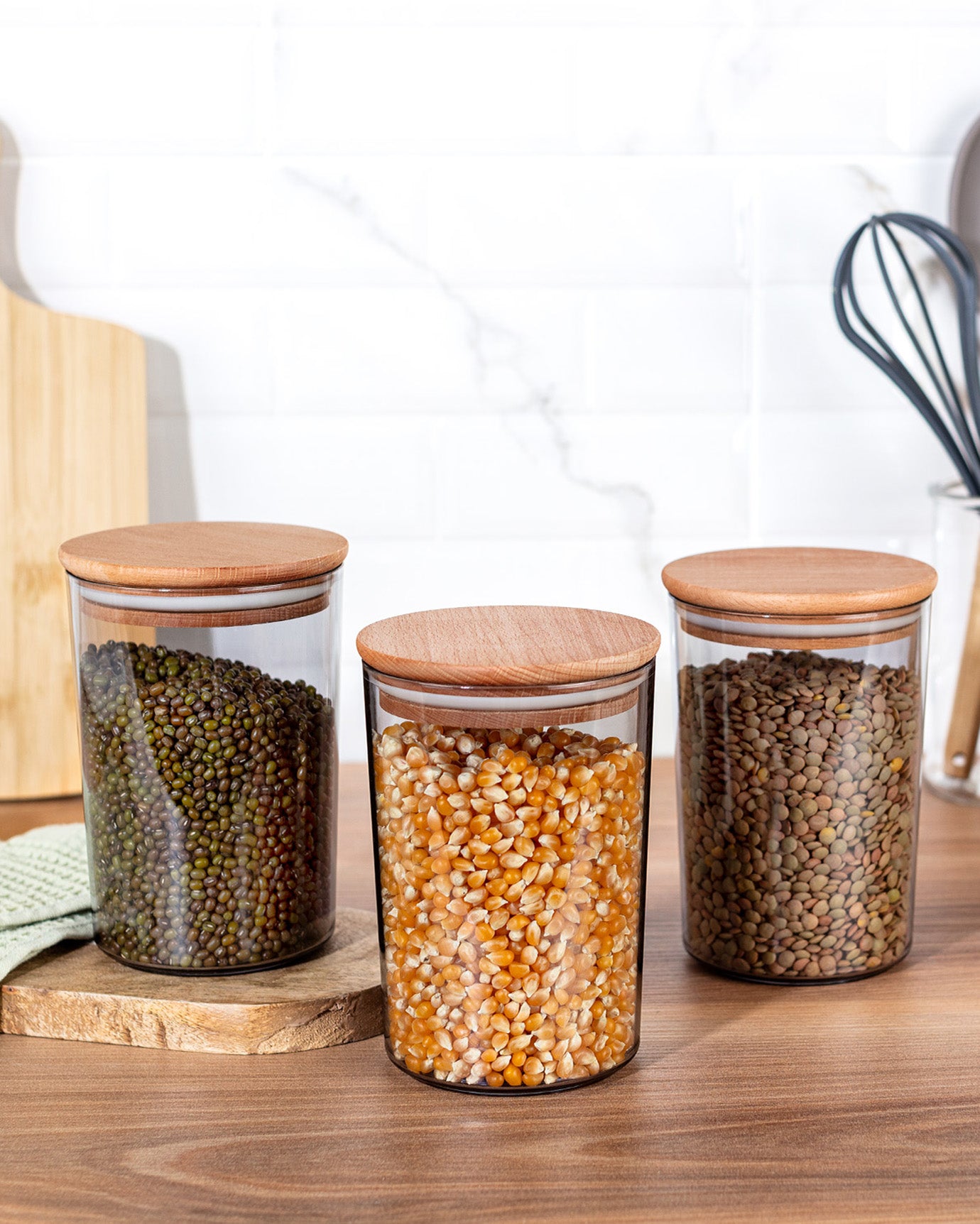 Storage Box With Wooden Lid 900ml 3pcs - Madame Coco JO