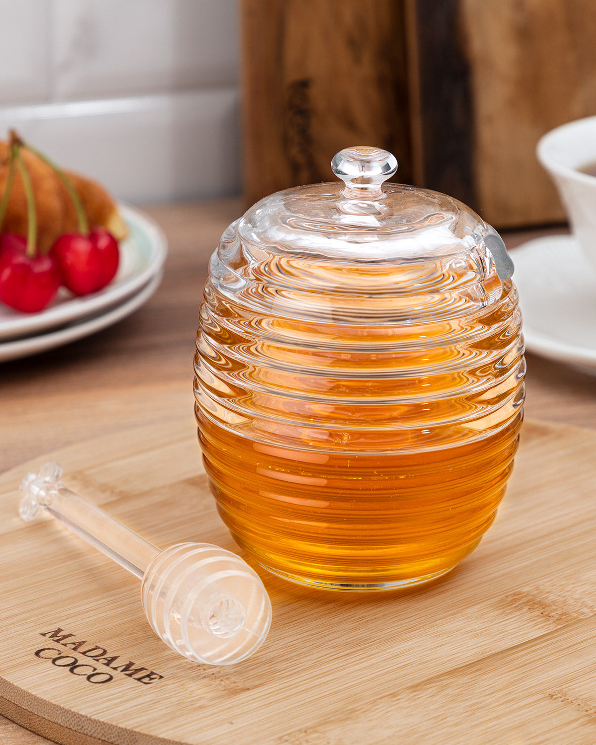 Lorenzo Glass Honey Jar With Dipper - 240ml - Madame Coco JO