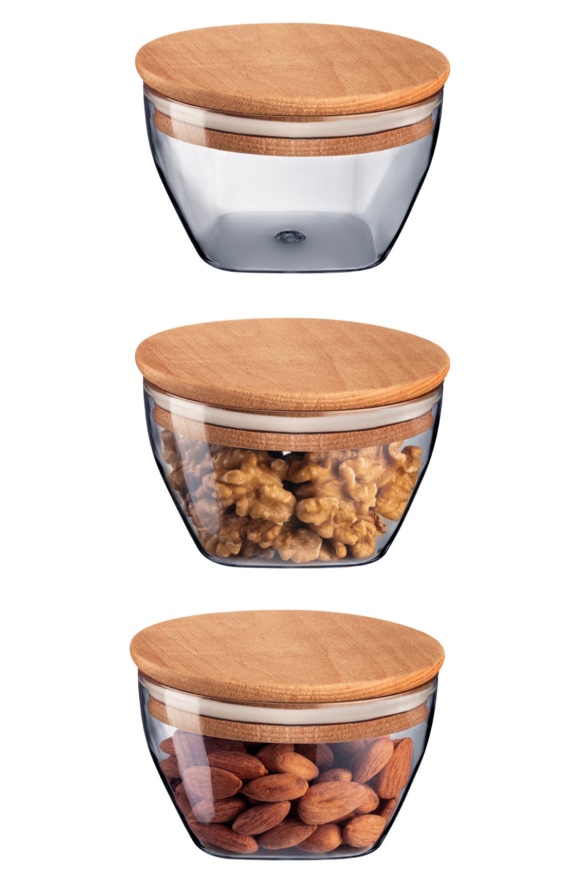 Storage Box With Wooden Lid 380ml 3pcs - Madame Coco JO