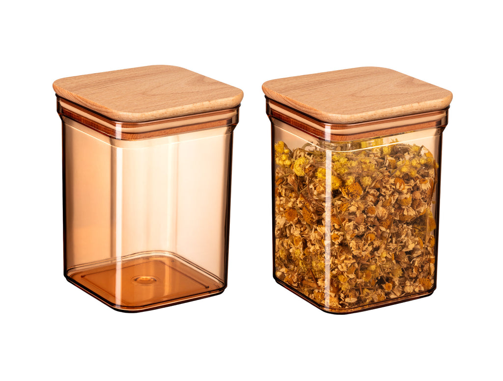 Storage Box With Wooden Lid 1000ml 2pcs - Madame Coco JO