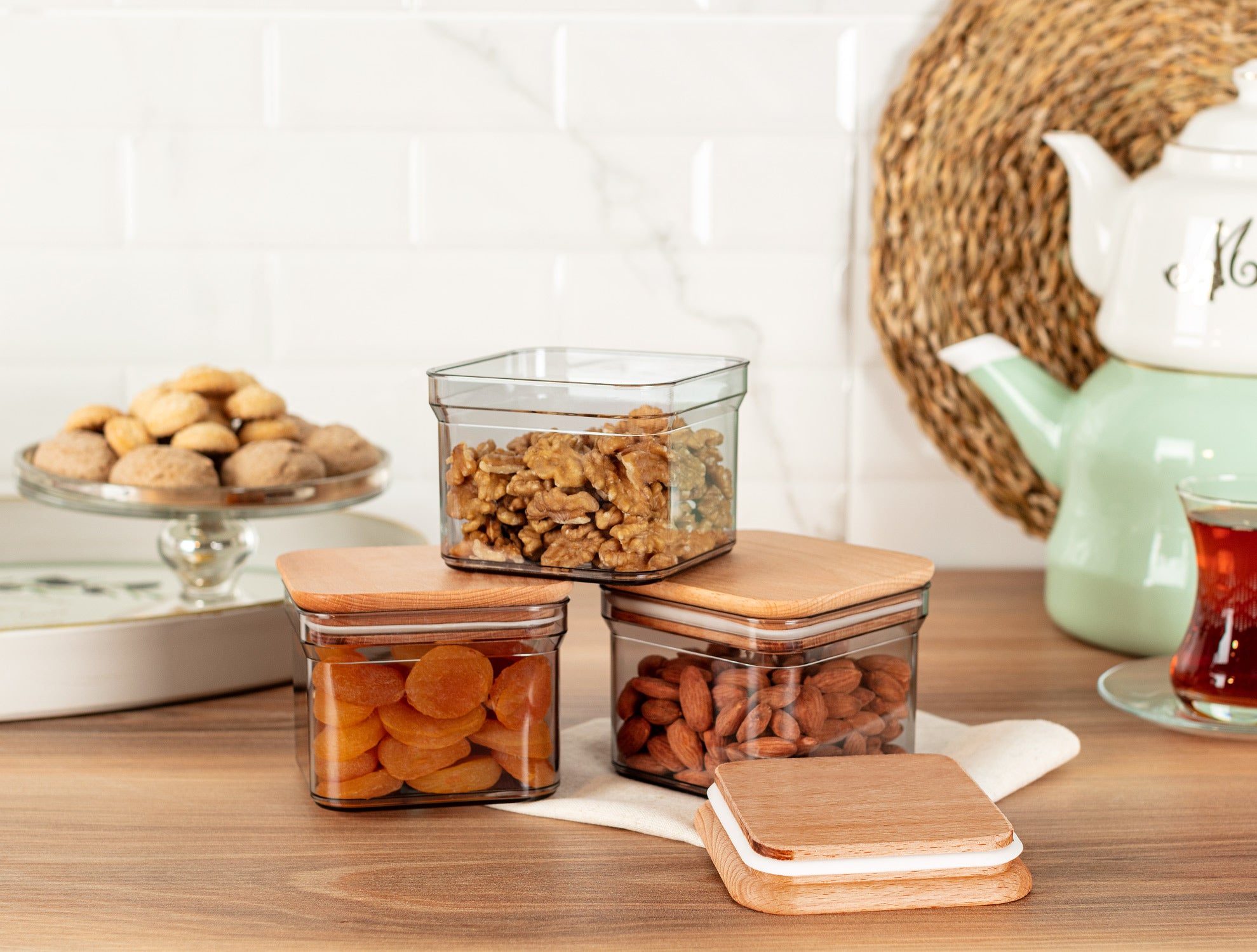 Storage Box With Wooden Lid 500ml 3pcs - Madame Coco JO