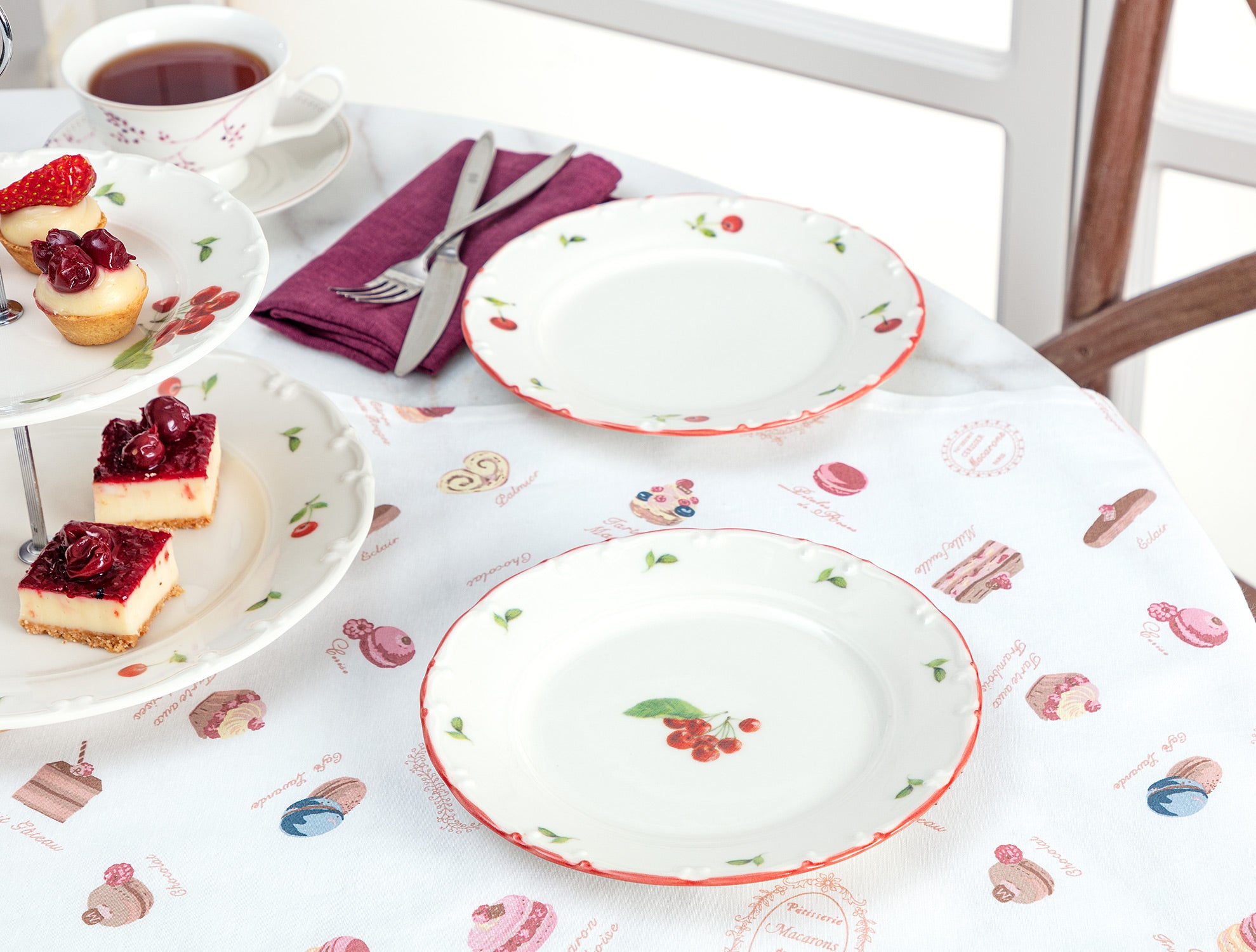 Cherry 6 Pcs Cake Plate Set - Madame Coco JO