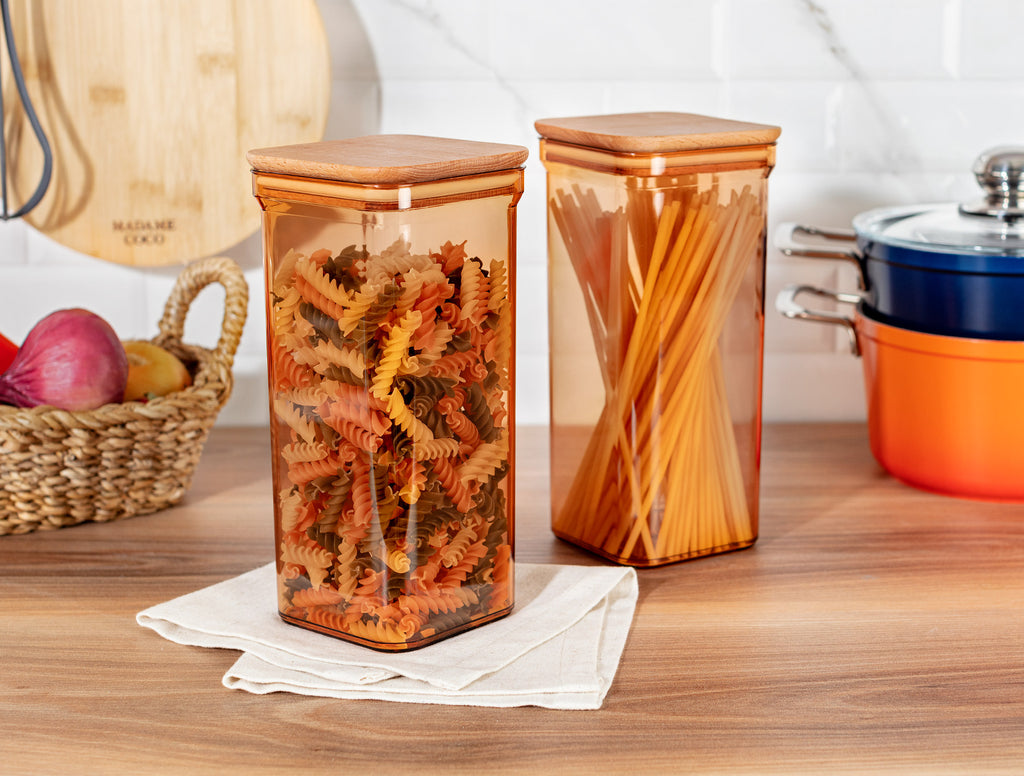 Storage Box With Wooden Lid 1500ml 2pcs - Madame Coco JO